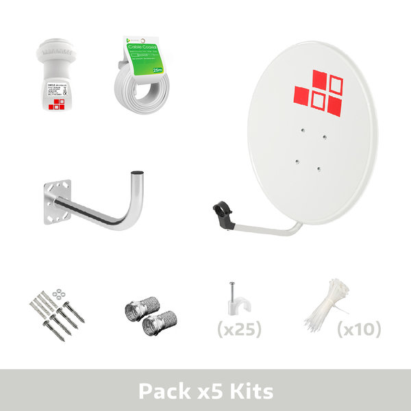 Pack 5x Kits Antena Parabólica 60cm + LNB + Soporte + Cable